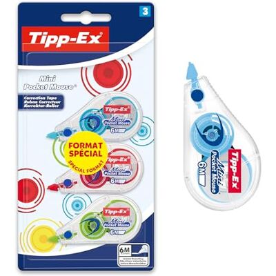 BIC Tipp-Ex Mini Pocket Mouse Rubans Correcteurs 6 m x 5 mm Couleurs Fantaisies Assorties, Blister Format Spécial de 3 - Publicité BIC Tipp-Ex Mini Pocket Mouse Rubans Correcteurs 6 m x 5 mm Couleurs Fantaisies Assorties, Blister Format Spécial de 3 - Publicité