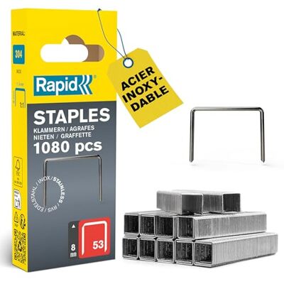 Rapid Agrafes fil fin Inox n°53/ 8mm 1080pcs Emballage FSC (40109510) Fil galvanisé, Haute performance Discrètes Pointes affûtées Pour le textile, étiquetage et la décoration - Publicité Rapid Agrafes fil fin Inox n°53/ 8mm 1080pcs Emballage FSC (40109510) Fil galvanisé, Haute performance Discrètes Pointes affûtées Pour le textile, étiquetage et la décoration - Publicité
