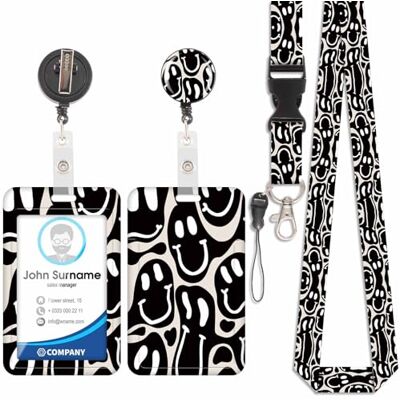 Iirlvior Porte Badge avec Cordon Tour De Cou avec Porte-Cartes, Porte Carte avec Enrouleurs de Badge Rétractable, Swivel Lobster Clasp, Détachable Lanyard, pour porte badges d'Identification (Smiley-Noir-1) - Publicité Iirlvior Porte Badge avec Cordon Tour De Cou avec Porte-Cartes, Porte Carte avec Enrouleurs de Badge Rétractable, Swivel Lobster Clasp, Détachable Lanyard, pour porte badges d'Identification (Smiley-Noir-1) - Publicité