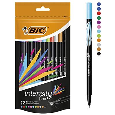 BIC Ecriture Intensity Stylos Feutres Pointe Fine (0,8 mm) Couleurs Assorties, Pochette Refermable de 12 - Publicité BIC Ecriture Intensity Stylos Feutres Pointe Fine (0,8 mm) Couleurs Assorties, Pochette Refermable de 12 - Publicité