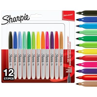 Sharpie marqueurs indélébiles pointe fine assortiment de couleurs à encre permanente Lot de 12 - Publicité Sharpie marqueurs indélébiles pointe fine assortiment de couleurs à encre permanente Lot de 12 - Publicité