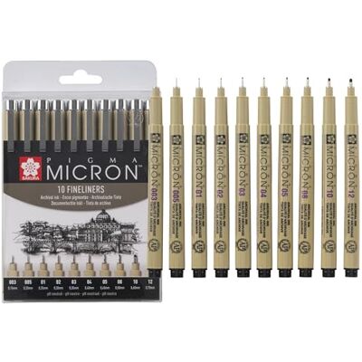 SAKURA Pigma Micron Pointes Callibrées Set de 10 Encre noire permanente et résistante à l'eau, variées Stylos pour l'écriture, le dessin et le journaling - Publicité SAKURA Pigma Micron Pointes Callibrées Set de 10 Encre noire permanente et résistante à l'eau, variées Stylos pour l'écriture, le dessin et le journaling - Publicité