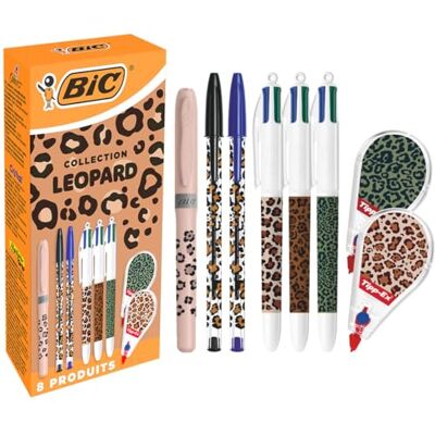 BIC et Tipp-Ex Collection Léopard Stylos-Bille Pointe Moyenne (1,0 mm), Surligneur Pointe Biseautée, Rubans Correcteurs (6 m x 5 mm) Motifs Aléatoires, Boîte de 8 - Publicité BIC et Tipp-Ex Collection Léopard Stylos-Bille Pointe Moyenne (1,0 mm), Surligneur Pointe Biseautée, Rubans Correcteurs (6 m x 5 mm) Motifs Aléatoires, Boîte de 8 - Publicité