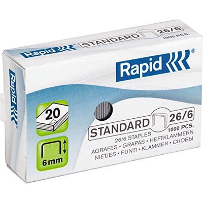 Rapid ® Agrafes standard, 26/6, galvanisées (1000 pièces), vous recevrez 1 paquet de 1000 pièces. Publicité Rapid ® Agrafes standard, 26/6, galvanisées (1000 pièces), vous recevrez 1 paquet de 1000 pièces. Publicité