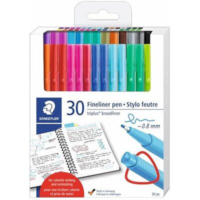 Staedtler Triplus Broadliner Pen, Triangular Barrel, 0.8mm Line, Assorted Colors, 30 Pack - Publicité Staedtler Triplus Broadliner Pen, Triangular Barrel, 0.8mm Line, Assorted Colors, 30 Pack - Publicité