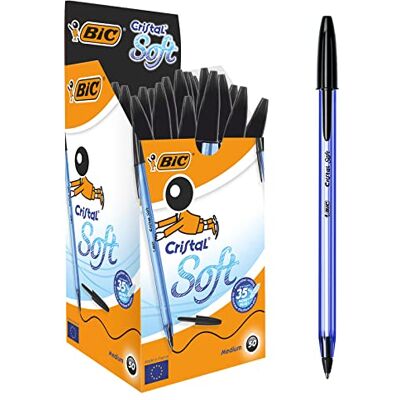 BIC Cristal Soft Stylo-bille non rétractable Noir - Publicité BIC Cristal Soft Stylo-bille non rétractable Noir - Publicité