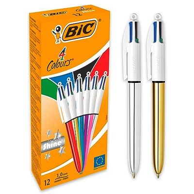 BIC 4 Couleurs Shine Stylos-Bille Rétractables Pointe Moyenne (1,0 mm) Corps Assortis Métallisés, Boîte de 12 - Publicité BIC 4 Couleurs Shine Stylos-Bille Rétractables Pointe Moyenne (1,0 mm) Corps Assortis Métallisés, Boîte de 12 - Publicité
