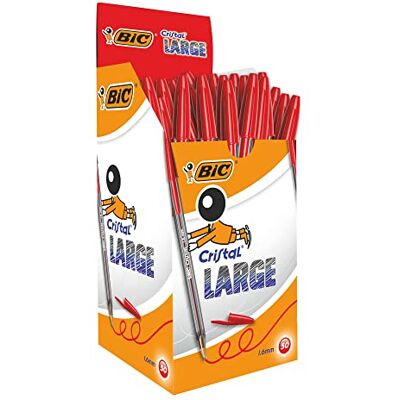 BIC Cristal Large Stylo bille 1,6 mm, rouge, Lot de 50 - Publicité BIC Cristal Large Stylo bille 1,6 mm, rouge, Lot de 50 - Publicité