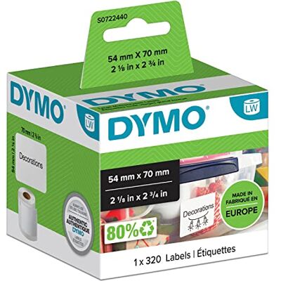 Dymo LW étiquettes autocollantes authentiques polyvalentes 54 mm x 70 mm rouleau de 320 étiquettes faciles à décoller pour les étiqueteuses LabelWriter - Publicité Dymo LW étiquettes autocollantes authentiques polyvalentes 54 mm x 70 mm rouleau de 320 étiquettes faciles à décoller pour les étiqueteuses LabelWriter - Publicité