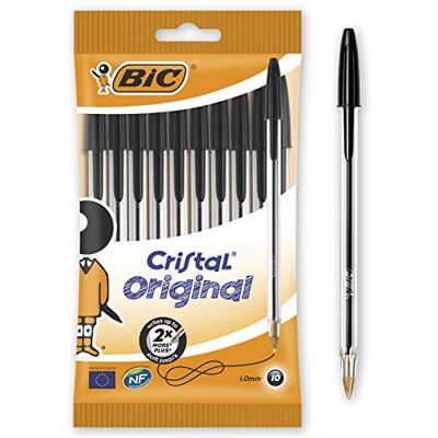 BIC Cristal Smudge Lot de 10 Stylos à bille à pointe moyenne 1,0 mm Noir - Publicité BIC Cristal Smudge Lot de 10 Stylos à bille à pointe moyenne 1,0 mm Noir - Publicité