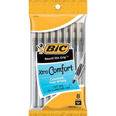 BIC – Lot de 8 stylos à bille Round Stic Grip Xtra Comfort, pointe moyenne (1,2 mm), encre noire - Publicité BIC – Lot de 8 stylos à bille Round Stic Grip Xtra Comfort, pointe moyenne (1,2 mm), encre noire - Publicité