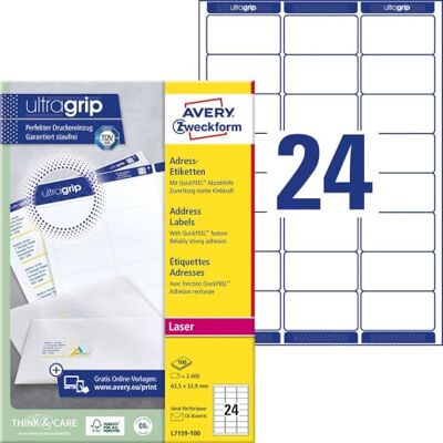 Avery L7159-100 Etiquettes adresse pour enveloppes C6 63,5 x 33,9 mm 100 feuilles (Import Allemagne) - Publicité Avery L7159-100 Etiquettes adresse pour enveloppes C6 63,5 x 33,9 mm 100 feuilles (Import Allemagne) - Publicité