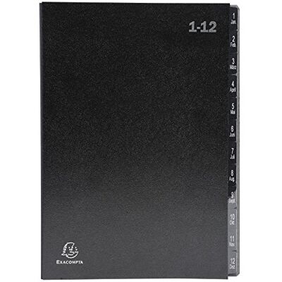 Exacompta Réf. 57012E 1 trieur Ordonator couverture rigide intérieur en carte recyclée onglets plastifiés numériques de 1 à 12 12 compartiments dim 25x33 cm pour A4 couleur noir - Publicité Exacompta Réf. 57012E 1 trieur Ordonator couverture rigide intérieur en carte recyclée onglets plastifiés numériques de 1 à 12 12 compartiments dim 25x33 cm pour A4 couleur noir - Publicité