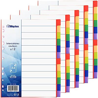 Waytex 931348C5 Intercalaires A4 12 Touches Neutres en Polypropylène de Couleurs Vives avec Index (Lot de 5) - Publicité Waytex 931348C5 Intercalaires A4 12 Touches Neutres en Polypropylène de Couleurs Vives avec Index (Lot de 5) - Publicité