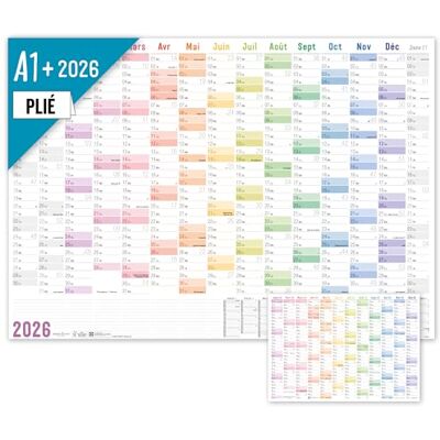 Häfft ® Calendrier mural XXL 2026 A1+ de papier en français (63 x 89 cm) plié "Rainbow - Publicité Häfft ® Calendrier mural XXL 2026 A1+ de papier en français (63 x 89 cm) plié "Rainbow - Publicité