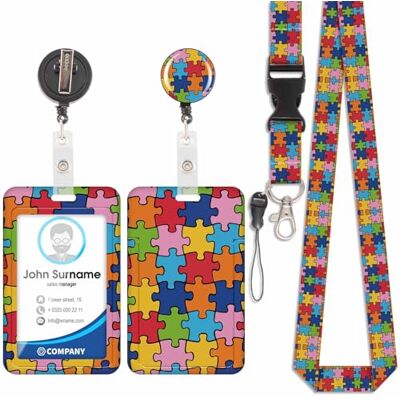 Viojrlly Porte Badge avec Cordon Tour De Cou avec Porte-Cartes, Porte Cartes avec Enrouleurs de Badge Rétractable, Détachable Lanyard, Swivel Lobster Clasp, pour porte badges d'Identification (Puzzle) - Publicité Viojrlly Porte Badge avec Cordon Tour De Cou avec Porte-Cartes, Porte Cartes avec Enrouleurs de Badge Rétractable, Détachable Lanyard, Swivel Lobster Clasp, pour porte badges d'Identification (Puzzle) - Publicité