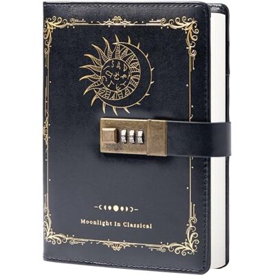 TIEFOSSI Constellation Journal en cuir avec serrure, journal intime du zodiaque lune soleil pour l'écriture, carnet B6 avec papier ligné pour homme et femme (Noir) - Publicité TIEFOSSI Constellation Journal en cuir avec serrure, journal intime du zodiaque lune soleil pour l'écriture, carnet B6 avec papier ligné pour homme et femme (Noir) - Publicité