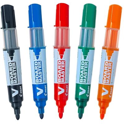 PILOT 30015 Marqueur V Board Master pointe Ogive Tracé 2 mm Rechargeable encre Liquide Base Alcools Vives Pochette de 5 unités - Publicité PILOT 30015 Marqueur V Board Master pointe Ogive Tracé 2 mm Rechargeable encre Liquide Base Alcools Vives Pochette de 5 unités - Publicité