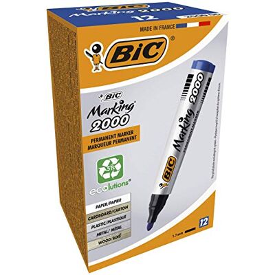 BIC Marking 2000 ECOlutions Marqueurs Permanents à Pointe Conique Moyenne Bleu, Boîte de 12 - Publicité BIC Marking 2000 ECOlutions Marqueurs Permanents à Pointe Conique Moyenne Bleu, Boîte de 12 - Publicité