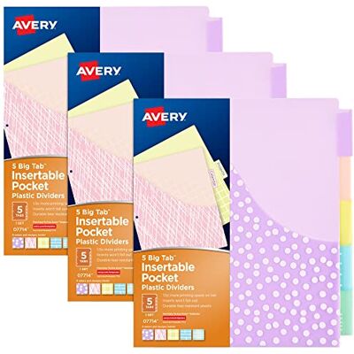 Avery Big Tab 11255 Lot de 3 intercalaires pour classeurs à 3 anneaux, 5 onglets, motifs assortis - Publicité Avery Big Tab 11255 Lot de 3 intercalaires pour classeurs à 3 anneaux, 5 onglets, motifs assortis - Publicité