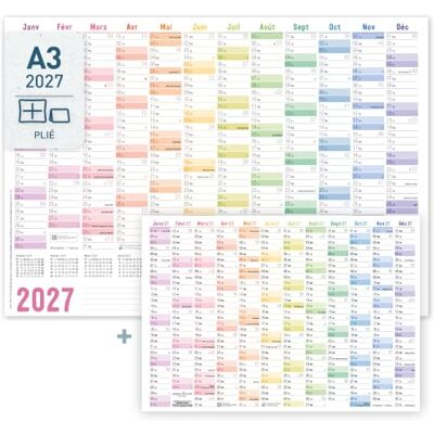 Häfft ® Calendrier mural 2027 format A3, plié, en français "Rainbow" Agenda mural (42 x 29,7 cm) avec les jours fériés français + calendrier A4 supplémentaire - Publicité Häfft ® Calendrier mural 2027 format A3, plié, en français "Rainbow" Agenda mural (42 x 29,7 cm) avec les jours fériés français + calendrier A4 supplémentaire - Publicité