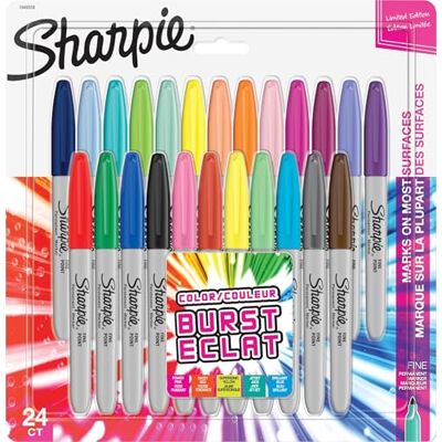 Sharpie marqueurs permanents pointe fine Colour Burst & assortiment original lot de 24 - Publicité Sharpie marqueurs permanents pointe fine Colour Burst & assortiment original lot de 24 - Publicité
