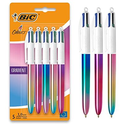BIC 4 Couleurs Gradient, Stylo 4 Couleurs, Stylo à Bille Rétractable, Effet Métallisé, Pointe Moyenne (1 mm), Lot de 5, - Publicité BIC 4 Couleurs Gradient, Stylo 4 Couleurs, Stylo à Bille Rétractable, Effet Métallisé, Pointe Moyenne (1 mm), Lot de 5, - Publicité