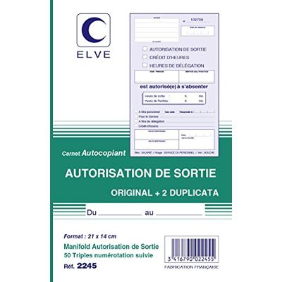 Elve 2245 Manifold « Autorisation de gamme », 210 x 140 mm, tripli - Publicité Elve 2245 Manifold « Autorisation de gamme », 210 x 140 mm, tripli - Publicité