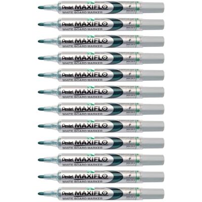 Pentel Maxiflo Lot de 12 Marqueurs effaçables à sec pour tableau blanc Pointe conique moyenne encre liquide Verte - Publicité Pentel Maxiflo Lot de 12 Marqueurs effaçables à sec pour tableau blanc Pointe conique moyenne encre liquide Verte - Publicité