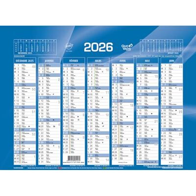 QUO VADIS Calendrier de Banque Bleu Année 2026 27x21 cm carton rigide - Publicité QUO VADIS Calendrier de Banque Bleu Année 2026 27x21 cm carton rigide - Publicité