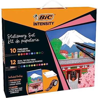 BIC Intensity Kit de Papeterie thème Japonais avec Feutres à Pointe Fine, Feutres à Double Pointe, Rouleau Adhésif, Notes Adhésives, Carnet Couleurs assorties, Set de 25 pièces - Publicité BIC Intensity Kit de Papeterie thème Japonais avec Feutres à Pointe Fine, Feutres à Double Pointe, Rouleau Adhésif, Notes Adhésives, Carnet Couleurs assorties, Set de 25 pièces - Publicité