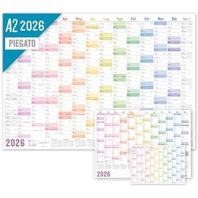 Häfft ® Calendrier mural 2026 A2 en italien "Rainbow" (59,4 x 42 cm) plié, avec jours fériés d´Italie + planificateur extra A3 & A4 - Publicité Häfft ® Calendrier mural 2026 A2 en italien "Rainbow" (59,4 x 42 cm) plié, avec jours fériés d´Italie + planificateur extra A3 & A4 - Publicité