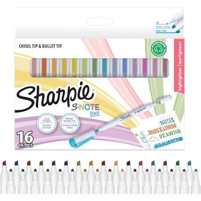 Sharpie S-Note Duo Surligneurs Marqueurs créatifs à double pointe pastel Pointe ogive et biseautée pour surlignerdessinerégayer votre journal et bien plus 16 pièces - Publicité Sharpie S-Note Duo Surligneurs Marqueurs créatifs à double pointe pastel Pointe ogive et biseautée pour surlignerdessinerégayer votre journal et bien plus 16 pièces - Publicité