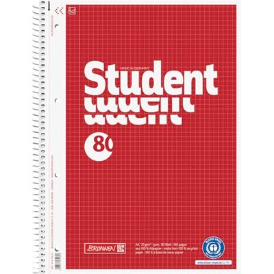 BRUNNEN Schneider Baier &College Bloc étudiant à spirale, 4 pièces, 70 g/m ² format A4, quadrillé, 80 - Publicité BRUNNEN Schneider Baier &College Bloc étudiant à spirale, 4 pièces, 70 g/m ² format A4, quadrillé, 80 - Publicité