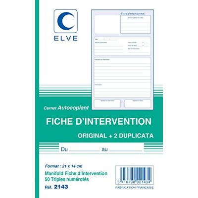 Elve CARNET 'FICHE D'INTERVENTION' 210X140 50/3+0 - Publicité Elve CARNET 'FICHE D'INTERVENTION' 210X140 50/3+0 - Publicité