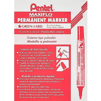 Pentel Maxiflo NLF50-B Lot de 12 Marqueurs permanent Pointe conique Rouge - Publicité Pentel Maxiflo NLF50-B Lot de 12 Marqueurs permanent Pointe conique Rouge - Publicité