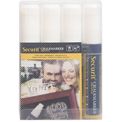 SECURIT Set de 4 Marqueurs à Craie Liquide Couleur Blanc - Publicité SECURIT Set de 4 Marqueurs à Craie Liquide Couleur Blanc - Publicité