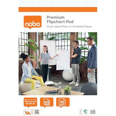 Nobo Recharge de Papier pour Paperboard 60 x 85 cm, Double-face Papier Uni/Papier Quadrillé, 50 Feuilles, 90 g/m², 1 Rouleau de Papier - Publicité Nobo Recharge de Papier pour Paperboard 60 x 85 cm, Double-face Papier Uni/Papier Quadrillé, 50 Feuilles, 90 g/m², 1 Rouleau de Papier - Publicité