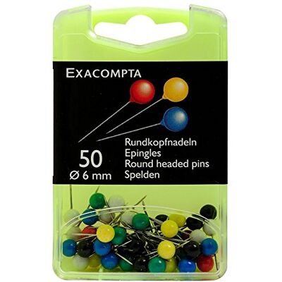 Exacompta Boîte de 50 épingles sphériques hauteur 15mm 6mm de diamètre Couleurs assorties - Publicité Exacompta Boîte de 50 épingles sphériques hauteur 15mm 6mm de diamètre Couleurs assorties - Publicité