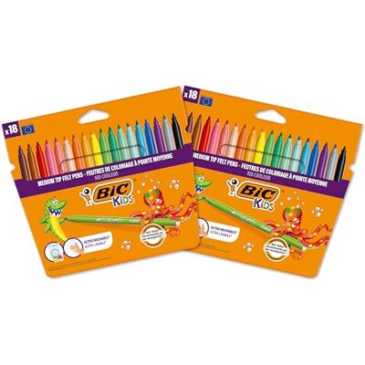 BIC Kids Kid Couleur Feutres de Coloriage Lavables à Pointe Moyenne Couleurs Assorties, Lot de 2 Etuis Carton de 18 - Publicité BIC Kids Kid Couleur Feutres de Coloriage Lavables à Pointe Moyenne Couleurs Assorties, Lot de 2 Etuis Carton de 18 - Publicité