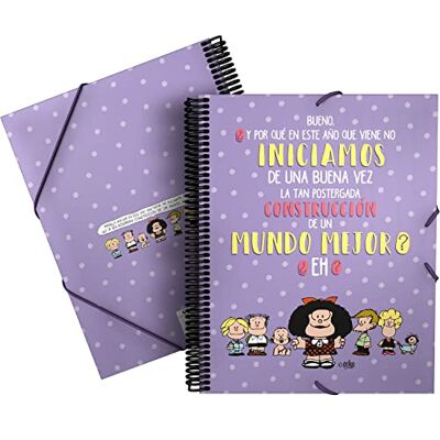 Grafoplás 39822459 Classeur housse spirale, A4, couvercles polypropylène, 30 pochettes transparentes, fermeture élastiques avec enveloppe textile, collection mafalda, espoir - Publicité Grafoplás 39822459 Classeur housse spirale, A4, couvercles polypropylène, 30 pochettes transparentes, fermeture élastiques avec enveloppe textile, collection mafalda, espoir - Publicité