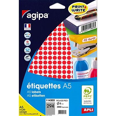 Agipa Etui A5 (10F) de 2940 Pastilles Gommettes Rondes 8 mm Rouge - Publicité Agipa Etui A5 (10F) de 2940 Pastilles Gommettes Rondes 8 mm Rouge - Publicité