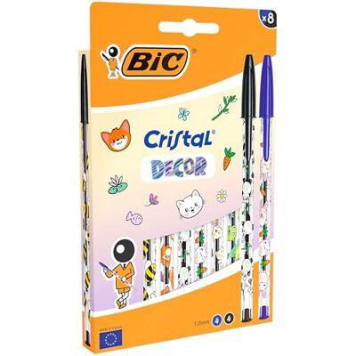 BIC Cristal Décors Kawaii Stylos-Bille à Pointe Moyenne (1,00 mm) Bleu et Noir Motifs Kawaii Assortis, Pack de 8 - Publicité BIC Cristal Décors Kawaii Stylos-Bille à Pointe Moyenne (1,00 mm) Bleu et Noir Motifs Kawaii Assortis, Pack de 8 - Publicité