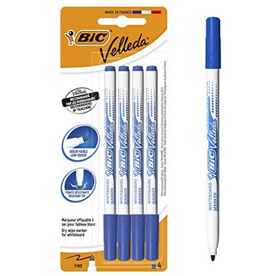 BIC Velleda 1721 Feutres pour Tableau Blanc Effaçables à Sec Pointe Conique Fine Bleu, Blister de 4 - Publicité BIC Velleda 1721 Feutres pour Tableau Blanc Effaçables à Sec Pointe Conique Fine Bleu, Blister de 4 - Publicité