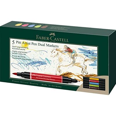 Faber-Castell Stylos à encre Pitt Artist Pen Dual, 5 couleurs - Publicité Faber-Castell Stylos à encre Pitt Artist Pen Dual, 5 couleurs - Publicité
