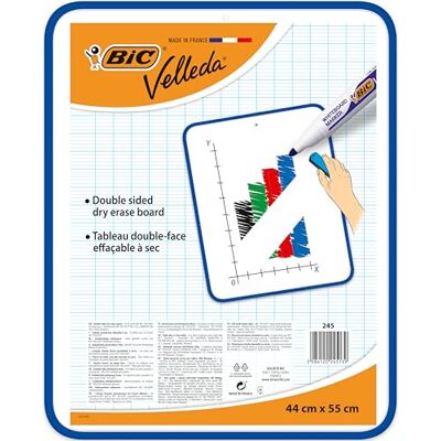 BIC Velleda Tableau Effaçable à Sec Double Face (44x55 cm) Bleu, Pack de 1 - Publicité BIC Velleda Tableau Effaçable à Sec Double Face (44x55 cm) Bleu, Pack de 1 - Publicité
