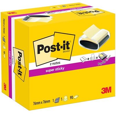 Post-It Z-Notes Super Sticky + Dévidoir PRO, 90 Feuilles, 76 x 76 mm - Publicité Post-It Z-Notes Super Sticky + Dévidoir PRO, 90 Feuilles, 76 x 76 mm - Publicité