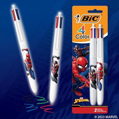 BIC Lot de 2 stylos à bille rétractables 4 couleurs avec motif Spider-Man Marvel et pointe de 1,0 mm, encre assortie - Publicité BIC Lot de 2 stylos à bille rétractables 4 couleurs avec motif Spider-Man Marvel et pointe de 1,0 mm, encre assortie - Publicité