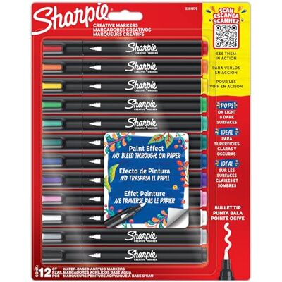 Sharpie Feutres acrylique Pointe ogive Feutres de coloriage adulte idéal pour coloriage mystère, dessiner etc. Encre anti-bavures à base d’eau Couleurs assorties Lot de 12 - Publicité Sharpie Feutres acrylique Pointe ogive Feutres de coloriage adulte idéal pour coloriage mystère, dessiner etc. Encre anti-bavures à base d’eau Couleurs assorties Lot de 12 - Publicité