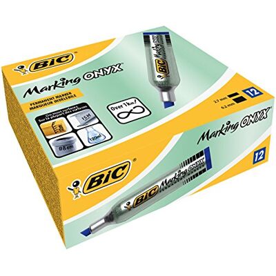 BIC Marking Onyx 1481 Marqueurs Permanents à Pointe Moyenne Biseautée Bleu, Boîte de 12 - Publicité BIC Marking Onyx 1481 Marqueurs Permanents à Pointe Moyenne Biseautée Bleu, Boîte de 12 - Publicité